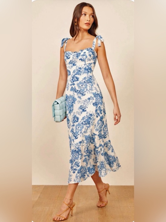 Reformation Dresses & Skirts - Reformation Nikita Dress White and Blue Floral Tie-Strap Midi Dress